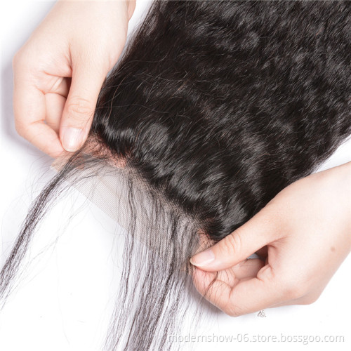 Wholesale price Yaki weave  lace closure 4x4 5x5 6x6 kinky straight hair free part middle part three part closure hair piece